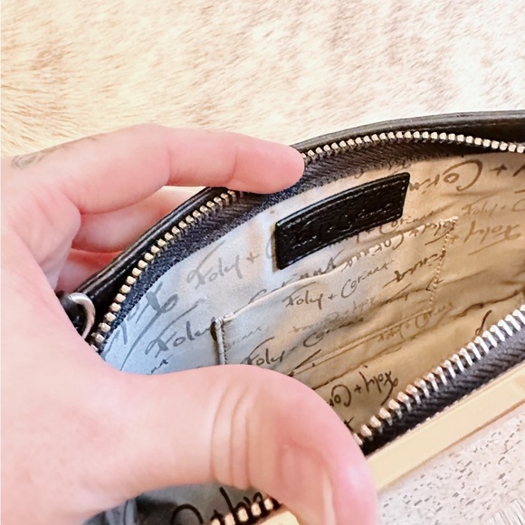 Foley + Corinna Black Leather & White Suede Crossbody Bag or Clutch Handbag - Picture 9 of 16